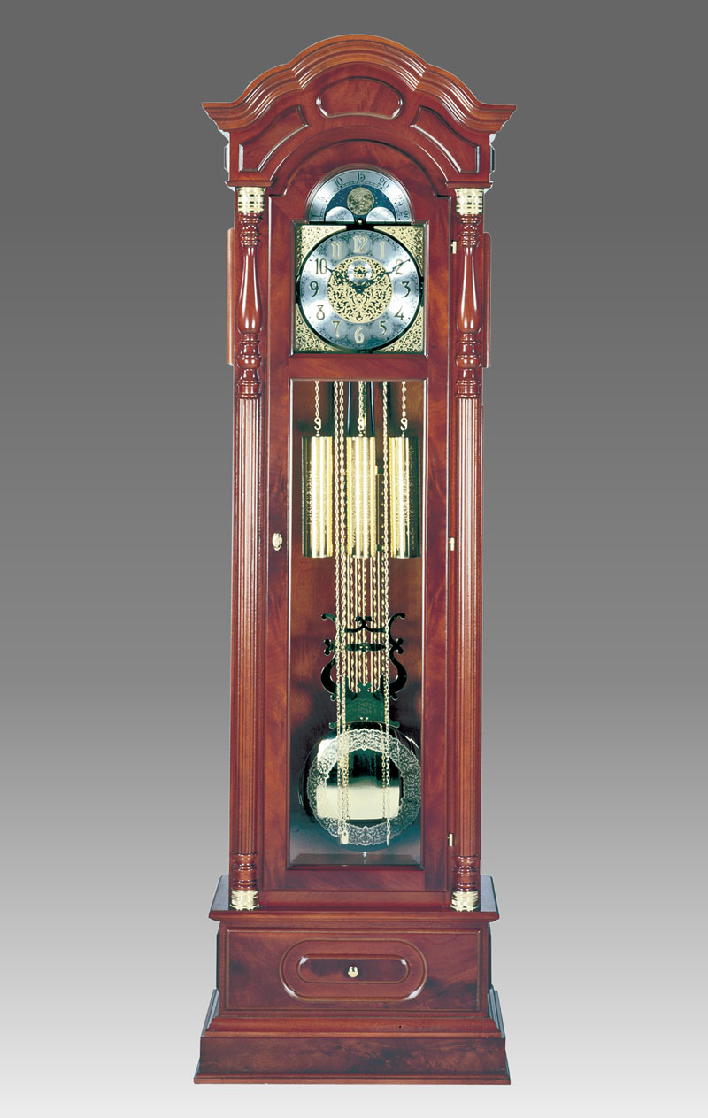 Curio Grandfather clock Art.540/2 mahogany with drawers, brass capital